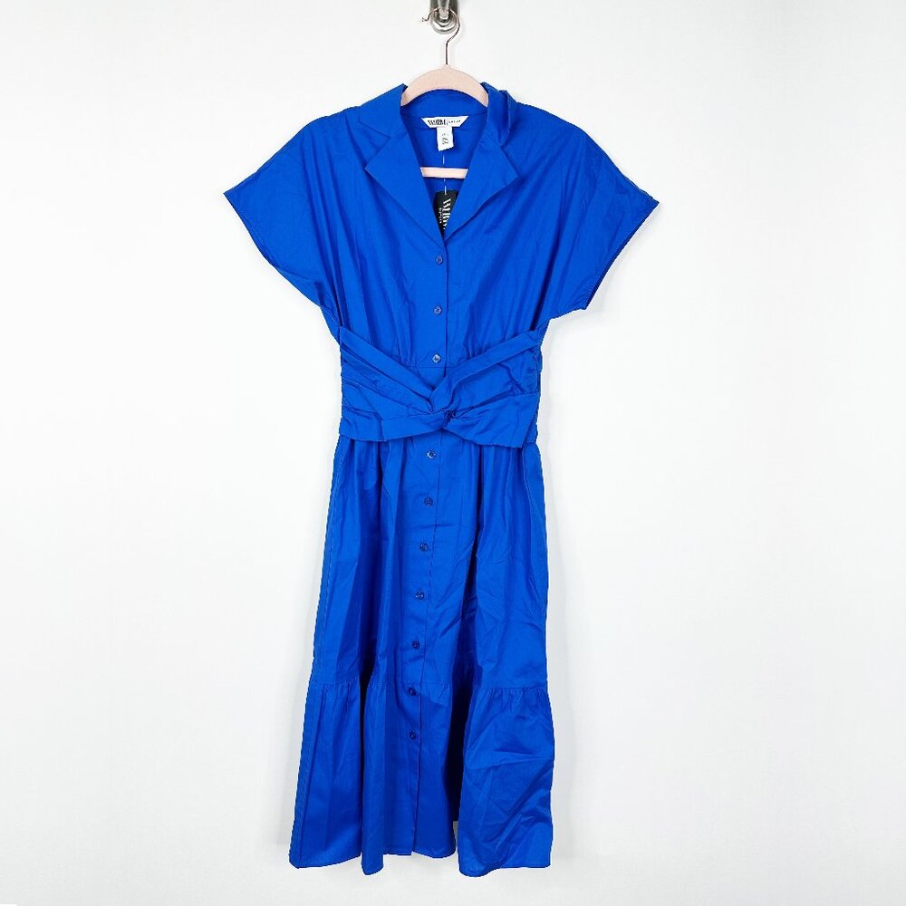 NWT White House Black Market Twist Waist Shirt Dress Cobalt XL #WHBM20 - Picture 2 of 8